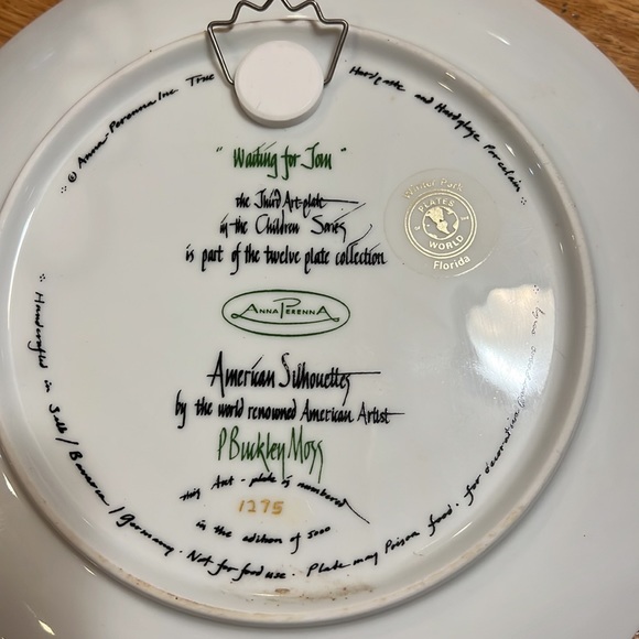 Anna Perenna “Waiting For Tom Plate” artist P Buckley Moss number 1275 Rare - Picture 3 of 7